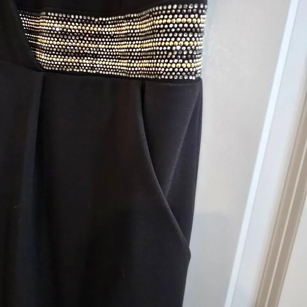 Calvin Klein Pants Jumpsuit - Black with Rhinestone Waist - Picture 7 of 12